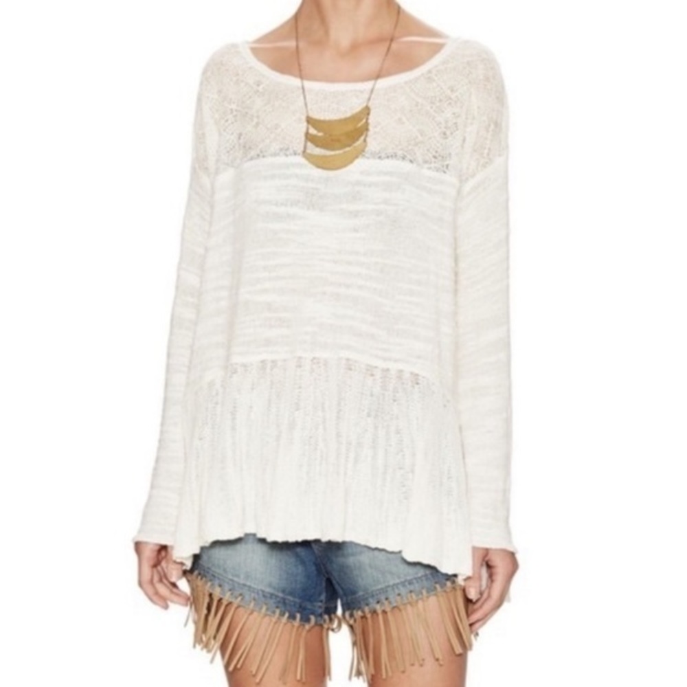 Free People‎ Cream Kristobel White Lace Crochet Sweater